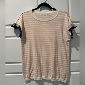 Bohme Striped Peach and Cream Ruffle Cap Sleeve Sweater Womens Size Medium